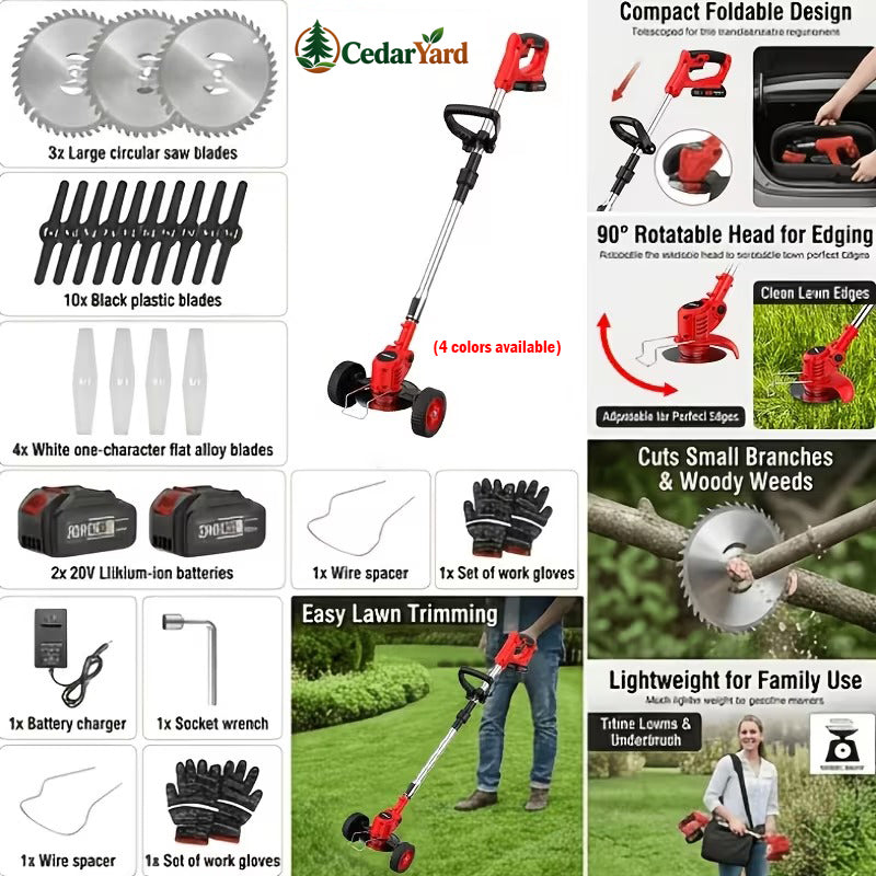 3-in-1 Cordless Grass Trimmer & Edger – 20V Dual Battery, 3 Blade Types