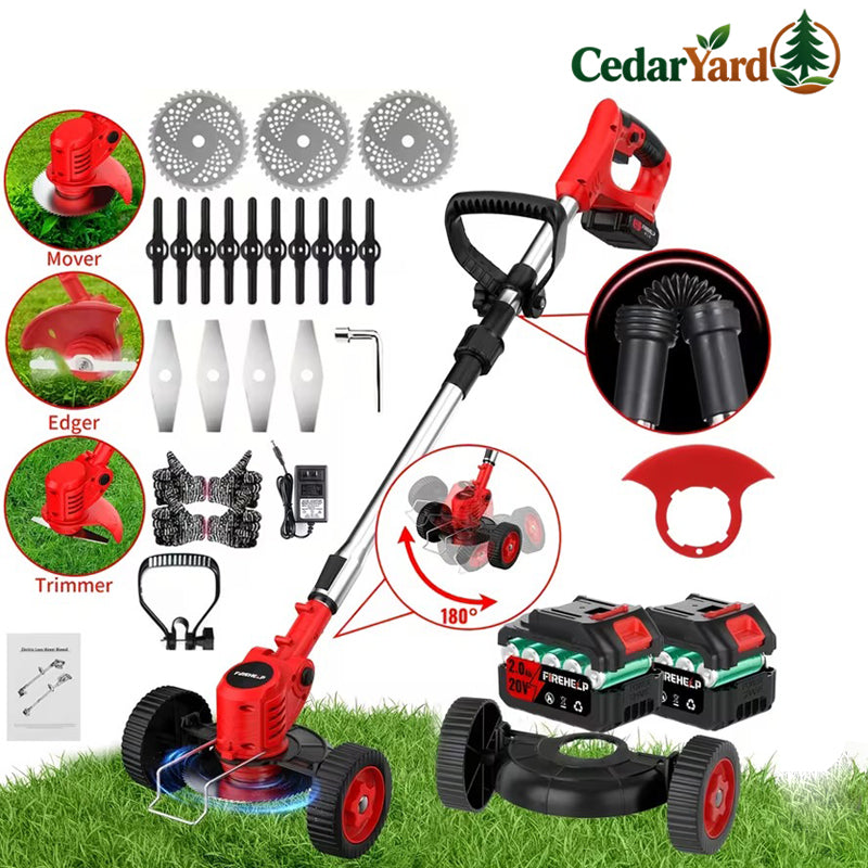 3-in-1 Cordless Grass Trimmer & Edger – 20V Dual Battery, 3 Blade Types